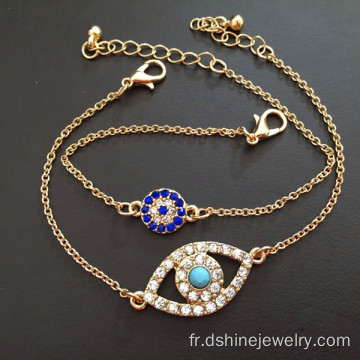 Evil Eye Bracelet or strass bleu Evil Eye Bracelets